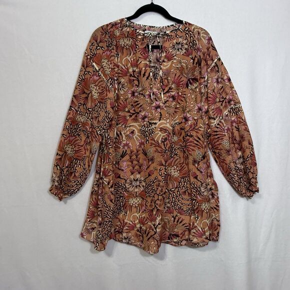 Maria Cher  Humahuaca Karly Lace-Up Orange Floral Boho Minidress Size XS Pockets - Picture 1 of 12